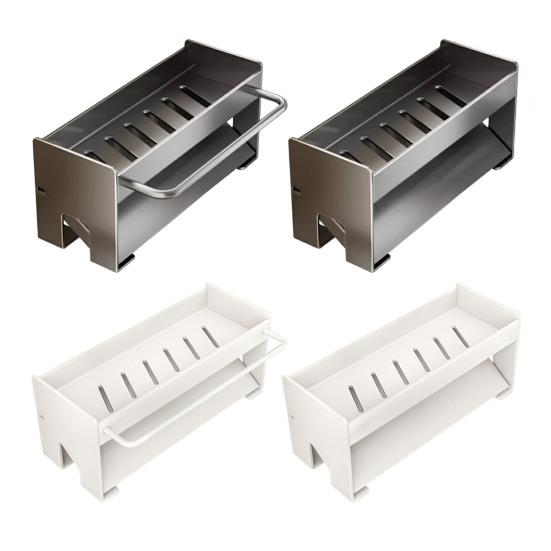 Draining Rack Kitchen Sink Organizer Anti-Rust Carbon Steel Structure Self-Draining Design Towel Rack Sponges Soap Detergent Bottle Holder