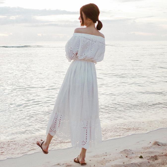 Women's Bohemian Long Summer Beach Dress Holiday Sheath One Shoulder Dresses