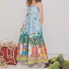 Neues sexy Hosenträger-Graffiti-Baumwoll-Leinen-Druck-Schwingkleid für Damen