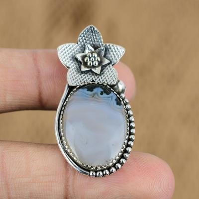 Anniversary Gift For Her Natural Botswana Agate Pendant Flower 925 Silver