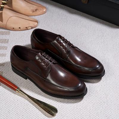 Fashion Italian Style Men's Derby Shoes Handmade Genuine Leather Plain Toe Lace-Up Business Office Wedding Formal Dress Shoes for Men