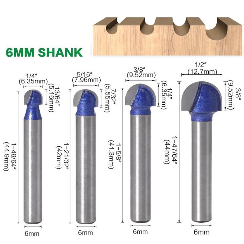 1/4inch 6mm Shank Professional level Ball Nose Router Bits Set End Mill Round Cove Box Solid Carbide CNC Radius Core Milling Bit