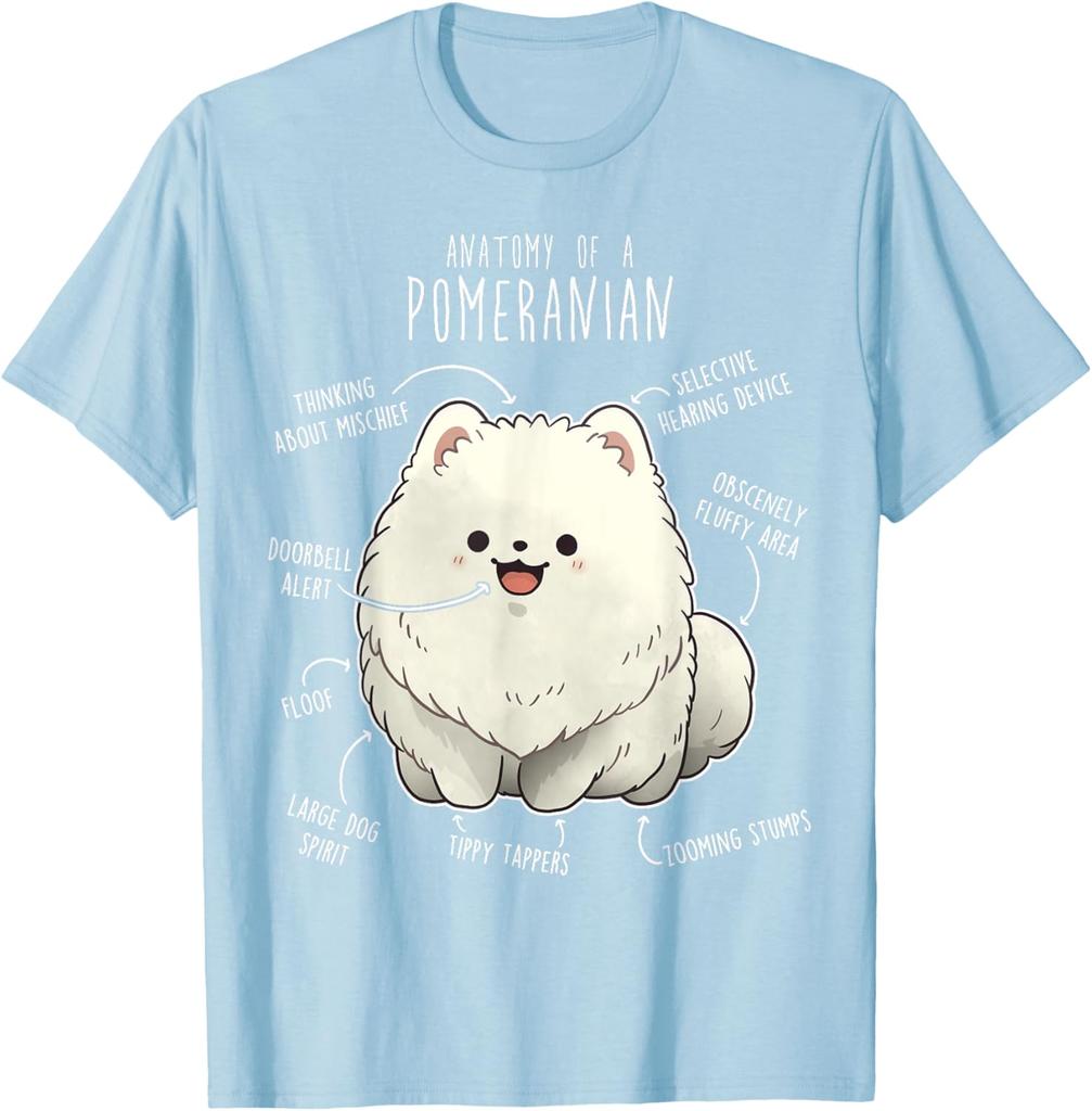 Anatomy of a Pomeranian Funny Cute Dog Graphic Tee Soft Cotton T-Shirt for Dog Lovers