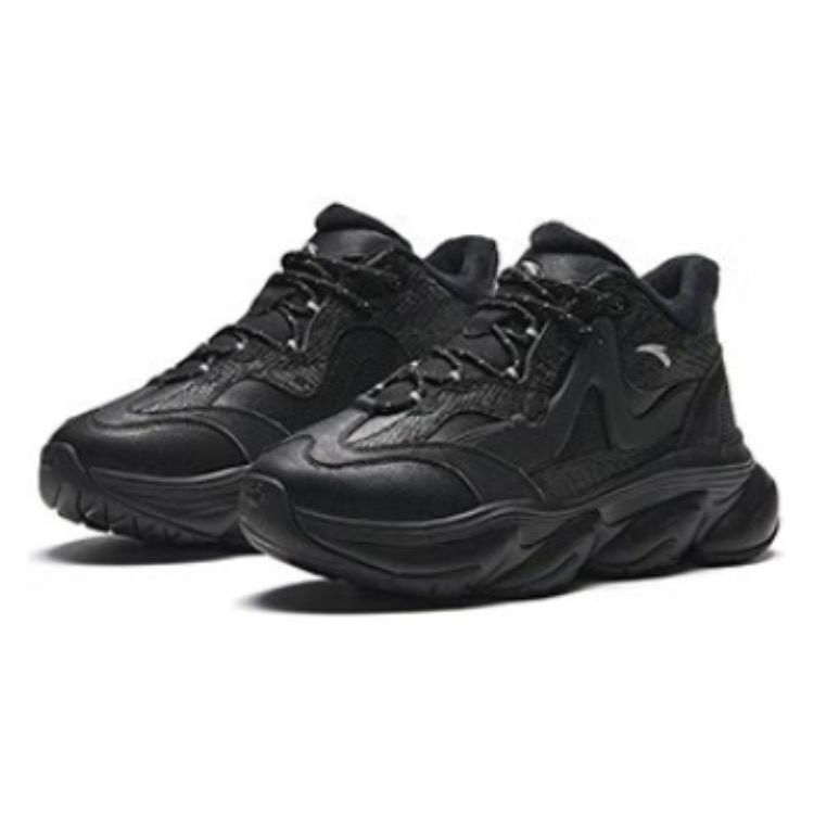Anta Knitted Round Toe Lace-Up Shock Absorbing Wear-Resistant Mid-Top Dad Shoes Women Sneakers Black 122348992-2