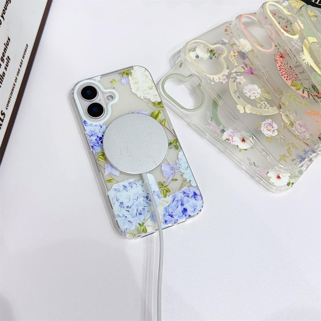 Magnetic Floral Phone Case, Suitable for IPhone15 Anti-drop 14pro Max Protective Case and Apple 16plus Shell