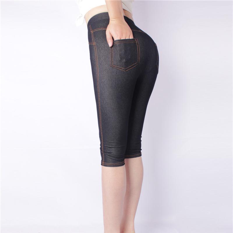 Imitation Denim-Leggings für Damen, kurze Hose, 3/4-Sommer-Jeggings, dünne Capri-Hose