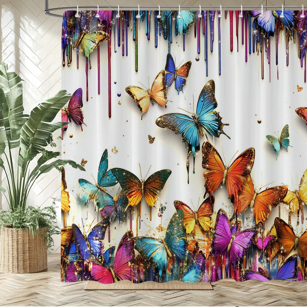 Beautiful Butterfly Style Style Shower Curtain Bath Curtain Flowers Printed Bathroom Curtains For Home Decoration Curtain