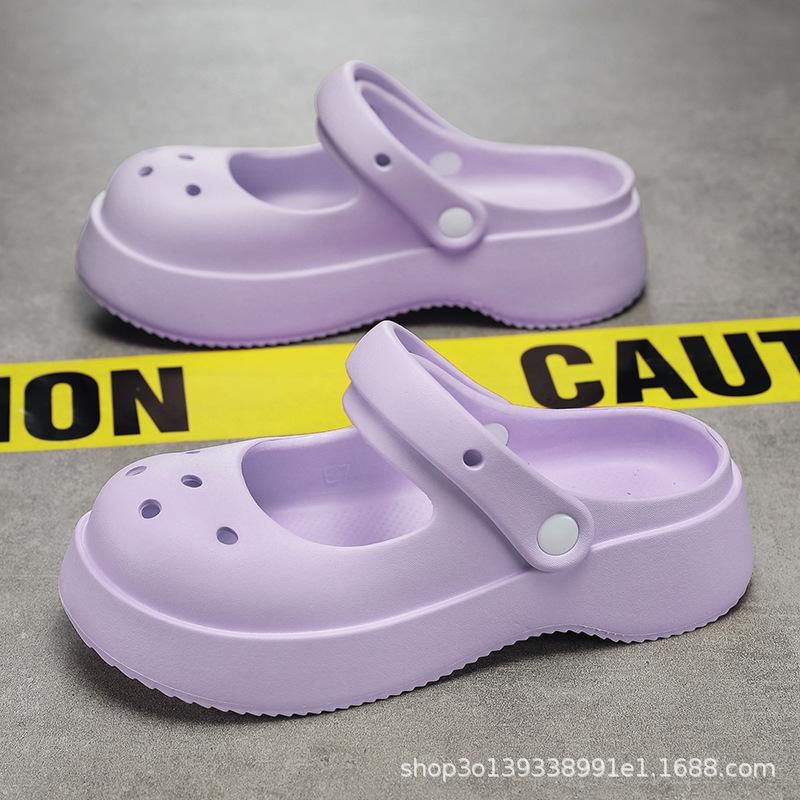 Season Casual Mary Jane Women's Sandals Heighten Fashion Step On Shit Feeling Hole Shoes Hollow Bag Head Thick Heel Cool Slippers