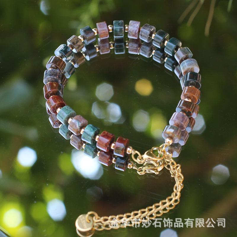 Natural Stone Indian Agate Bead Bracelet - Bohemian Retro Ethnic Style