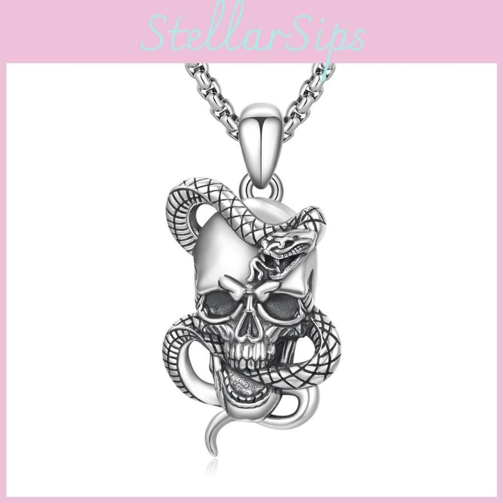 Snake Skull Geometric Necklace With Chain In Vintage Style For Gothic Fashion
