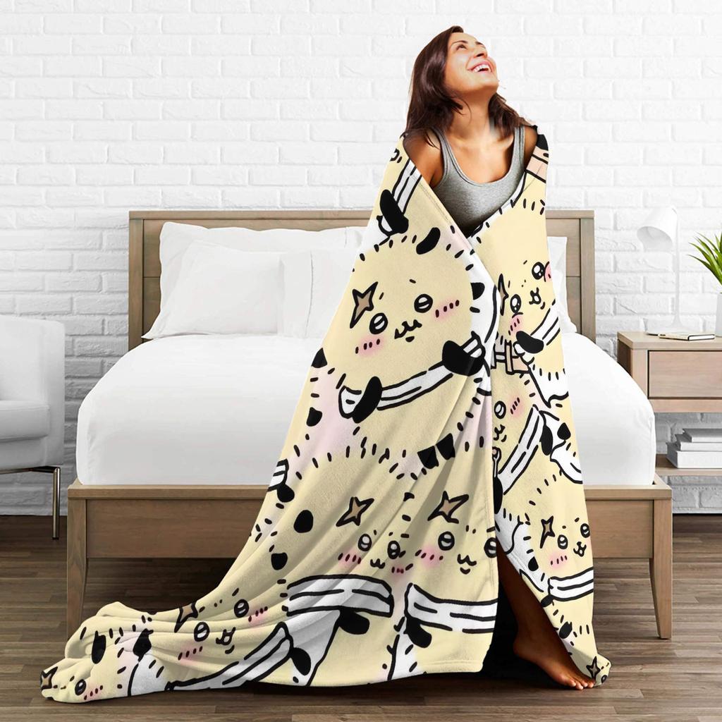 Cute Chiikawa Racco Blanket Fleece Printed Usagi Hachiware Breathable Soft Throw Blankets for Sofa
