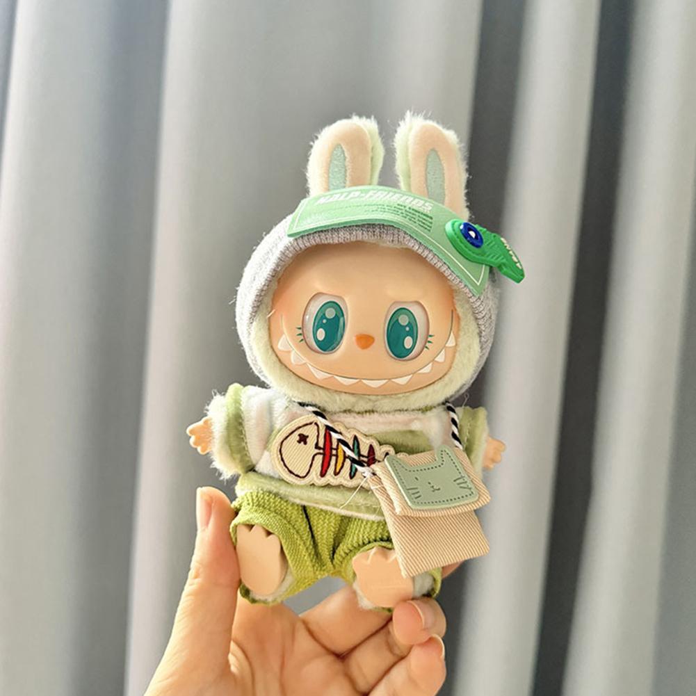 Kawaii Kleiderset für Labubu 17cm Plüschpuppen Outfit Zubehör Plüschpuppen Kleidung Herzschlag Macaron Partypuppen Kleidung Set