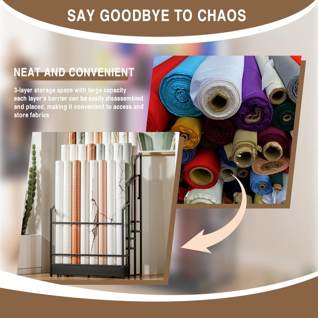 3 Tier Metal Vinyl Roll Holder Fabric Roll Storage Rack Craft Roll Storage and Organizer for Car Window Film PVC Film Tablecloth