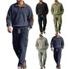 Men's Corduroy Pullover and Cargo Pants Set with Button Placket Long Sleeve Sweatshirt and Straight Leg Work Pants for Fall Winter