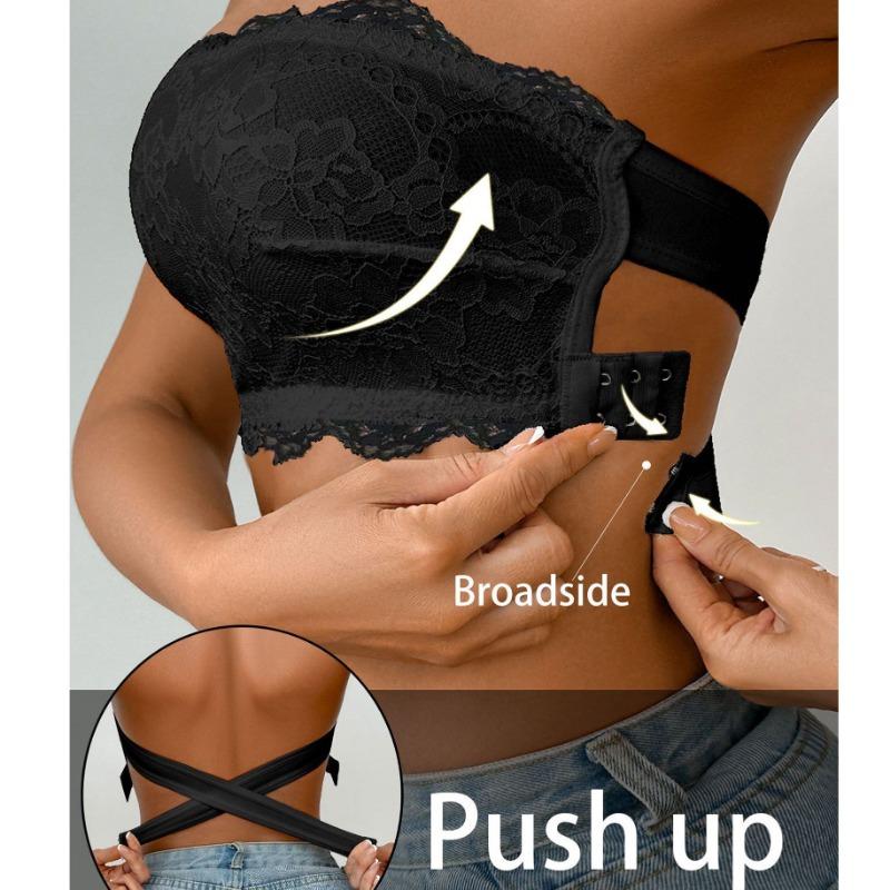 Reggiseno a fascia da donna in raso e pizzo senza spalline, schiena scoperta, sexy, senza imbottitura, intimo invisibile