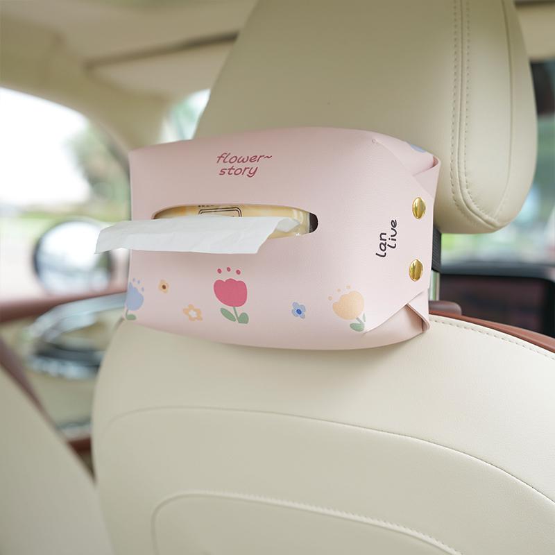 Creative And Lovely Car Tissue Box Leather Hanging Multifunctional Carton Cartoon Car Interior Supplies.