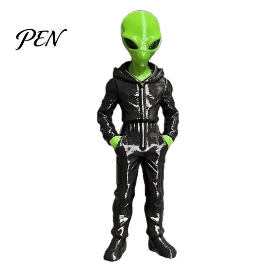 Statua Figura Aliena Stampata in 3D con Felpa con Cappuccio, Statuetta Verde, Scultura da Collezione, Decorazione da Scrivania Sci-Fi Regalo per Appassionati
