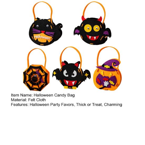 Felt Halloween Handbag Trick or Treat Tote Bag Pumpkin Spider Web Shape Candy Holder for Kids Halloween Party Favors