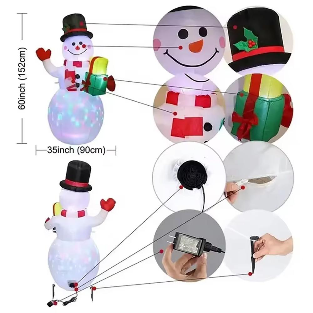 1Pc 1.5M Christmas Inflatable Gift Pack Snowman Model with LED Lights Christmas Outdoor Courtyard Garden Decorae Props