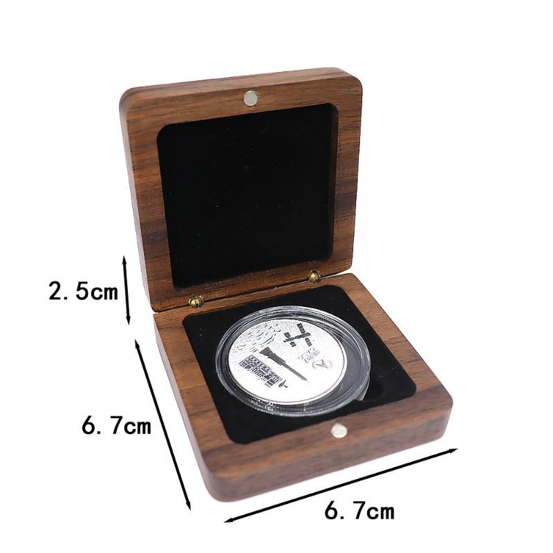 Solid Wood Storage Box for Commemorative Coins Badges Medals Ancient Coins Silver Dollars Collection Gift Packaging Case