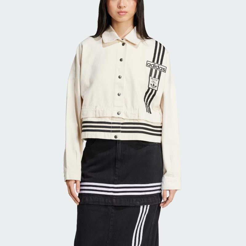 adidas Giacca di Jeans da Donna a Manica Lunga con Colletto, Vestibilità Larga, Staccabile, Serie Originals Street Roaming, Due in Uno, Denim Naturale Beige JD5617