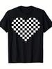 T-shirt Graphique Cœur à Carreaux Coton Doux Décontracté Manches Courtes pour Hommes Femmes
