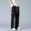 Summer Men's Straight Jeans Pockets Wide Leg Denim Cargo Pants Lightweight Baggy Jeans Trousers