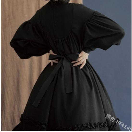 Dívčí cosplay šaty s volnými knoflíky, stojáčkem, krajkovými zvonovými rukávy a ozdobou