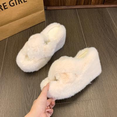 Fashion Winter Fluffy Slippers for Women New House Faux Fur Slippers Ladies Platform Cozy Fuzzy Indoor Wedge Shoes Korean Slides Women