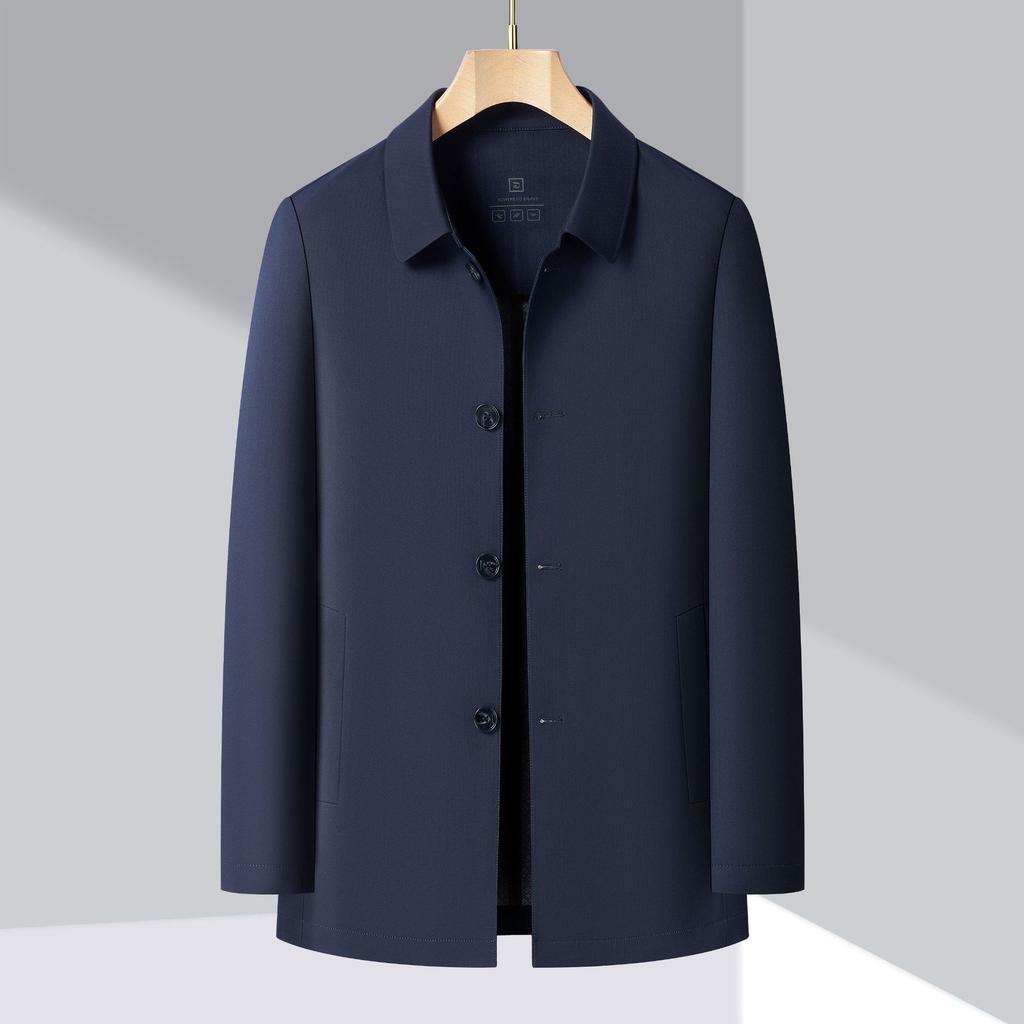 Middle-aged and Elderly Spring and Autumn Thin Lapel Button High-end Jacket for Men's Business Casual Daddy Jacket Simple Casual