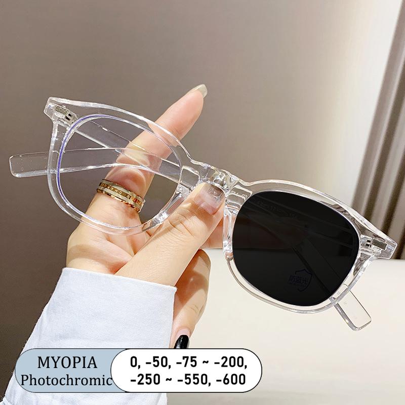 New Fashion Ladies Acetate Square Frame Anti Blue Light Prescription Myopia Glasses Photochromic 0 to -600