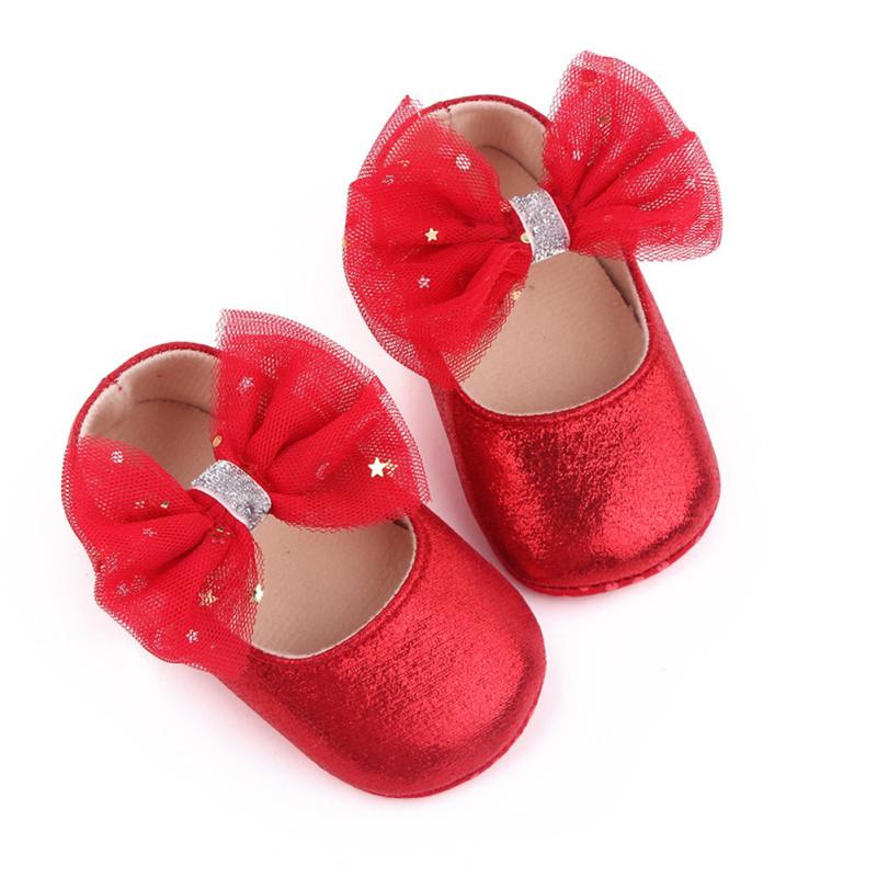 1 Pair Baby  Prewalker  Shoes Artificial Pu Mesh Bowknot Soft-soled Non-slip Toddler Shoes For 0-18