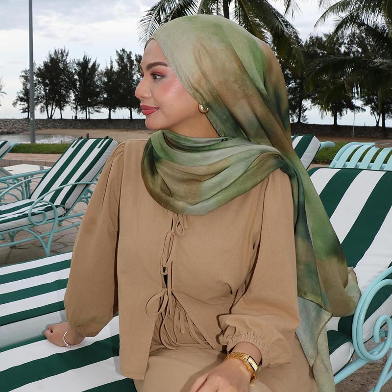 Farbverlauf Grün Aquarell Floral Bedruckt Modal Atmungsaktiv Leicht Gewicht Weiche Baumwolle Rayon Viskose Gewebt Modal Muslimische Frauen Schal