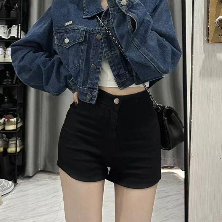 

American Hot Girl Jeans Women s Spring Versatile Slim Shorts Niche Design Washed Raw Edge Rivet Pants Trendy S