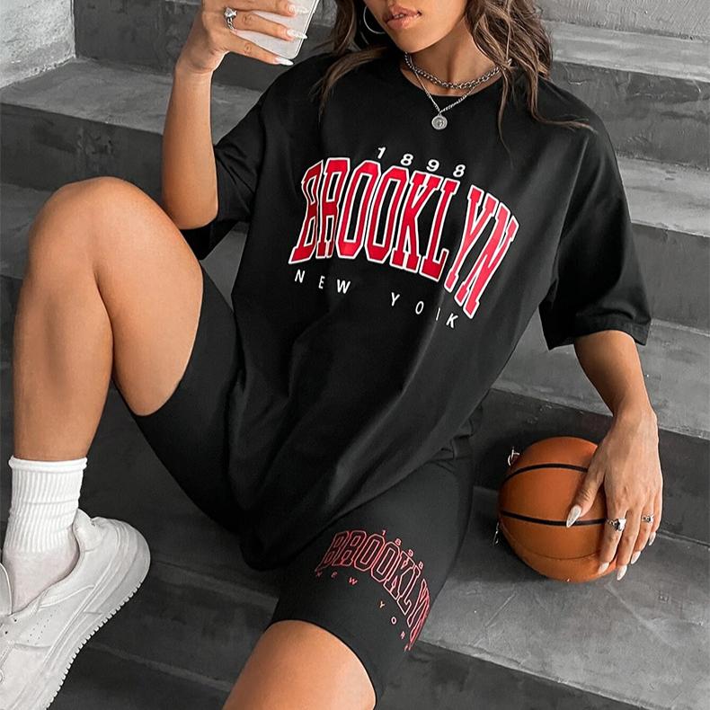 Letni luźny t-shirt z krótkim rękawem w stylu Harajuku i obcisłe szorty zestaw dwuczęściowy y2k do biegania damski Codzienne luźne dresy dla kobiet odzież domowa