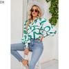 DX2018-8127 # - New Top Casual Print Bubble Shoulder Lantern Long Sleeve Shirt Women