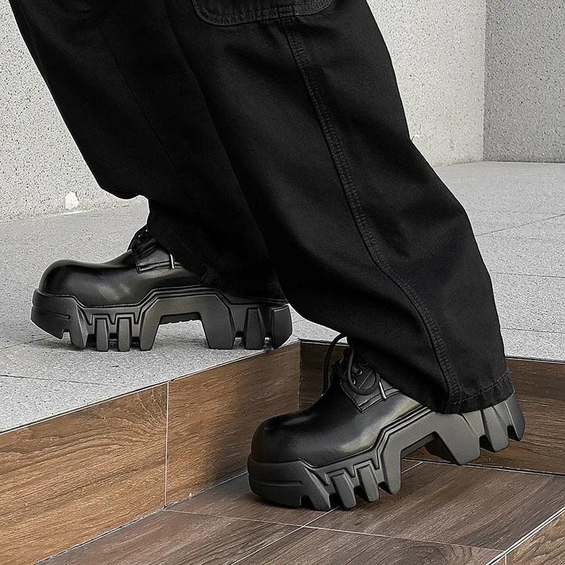 Mode Retro Tjock Sula Platå Damskor Läder Ökande All Match Casual Derbyskor Lyxiga Designersneakers Heta