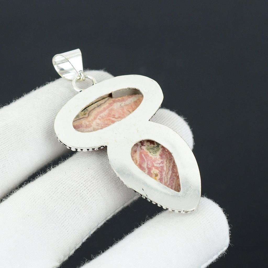 Natural Rhodochrosite Gemstone Handmade 925 Sterling Silver Jewelry Pendant, Double Stone Pendant, Holiday Gift for Her Jewelry for Special Occasions