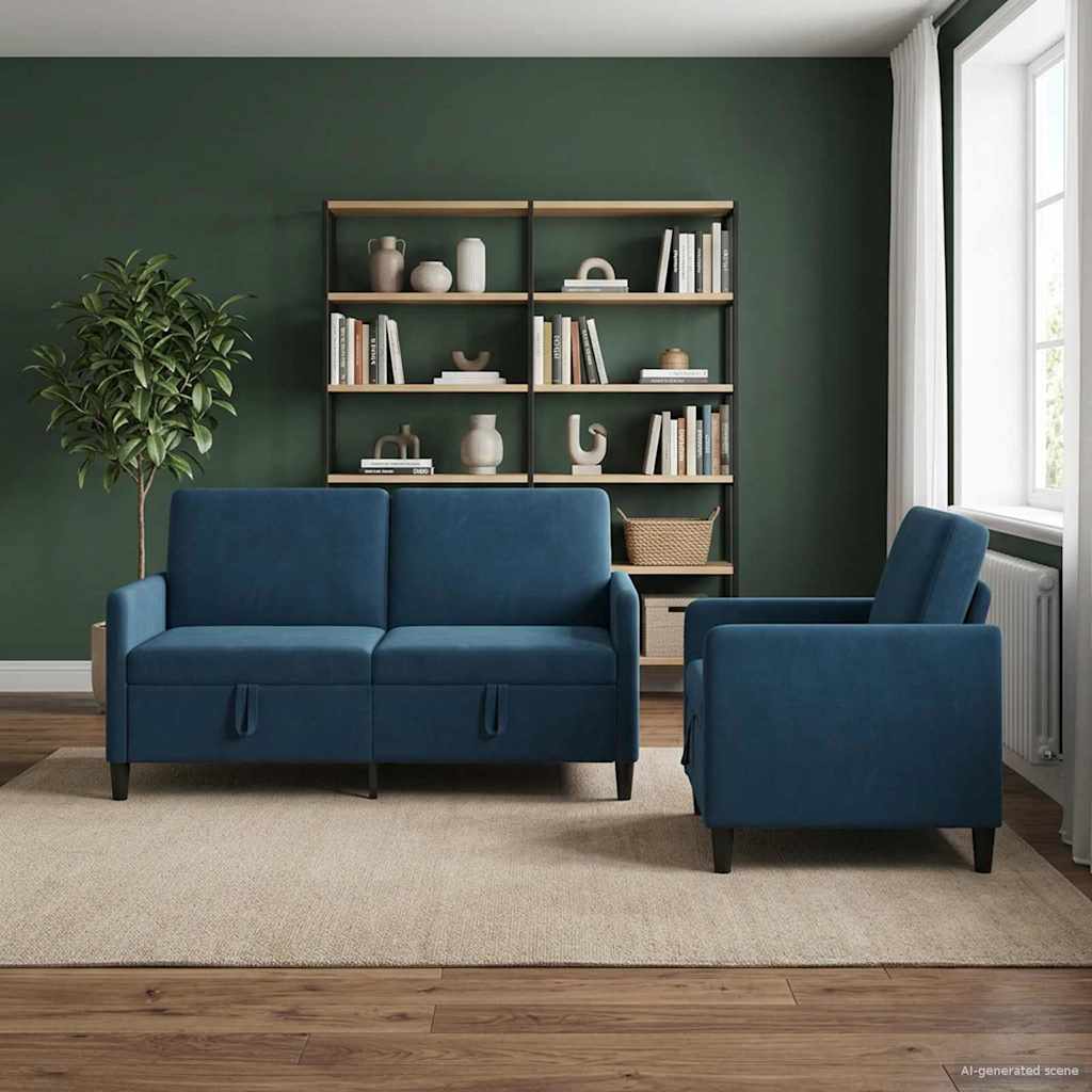 Sofa Set with Storage 2 pcs Blue Polyester