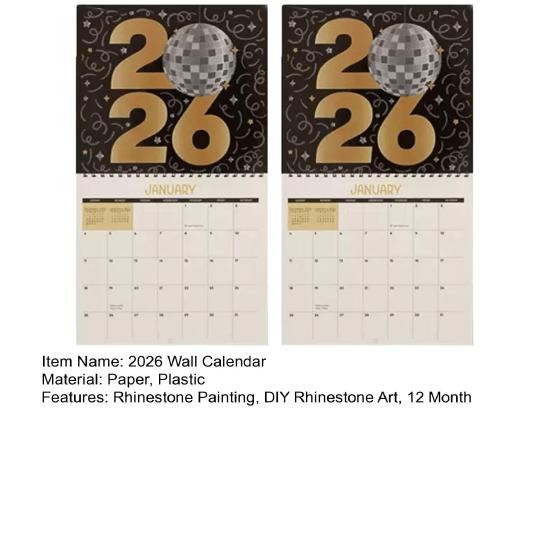 2026 Wall Calendar Rhinestone Painting Kit DIY Rhinestone Art Calendar with Gemstones Pen Tray 12-Month Flip Wall Hanging Calendar