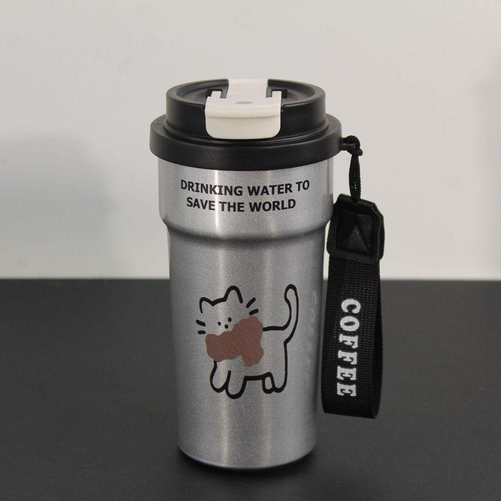 

Stainless Steel Thermal Cup 500ml Travel Coffee Cup Cute Insulated Water Bottle срібний