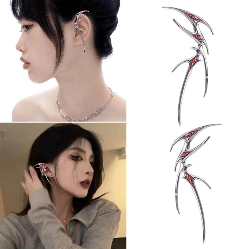 Gothic Blood Butterfly Ear Cuff Enamels Ear Bone Clip Punk Cool Earrings Irregular Metal Nonpiercing Earring for Women