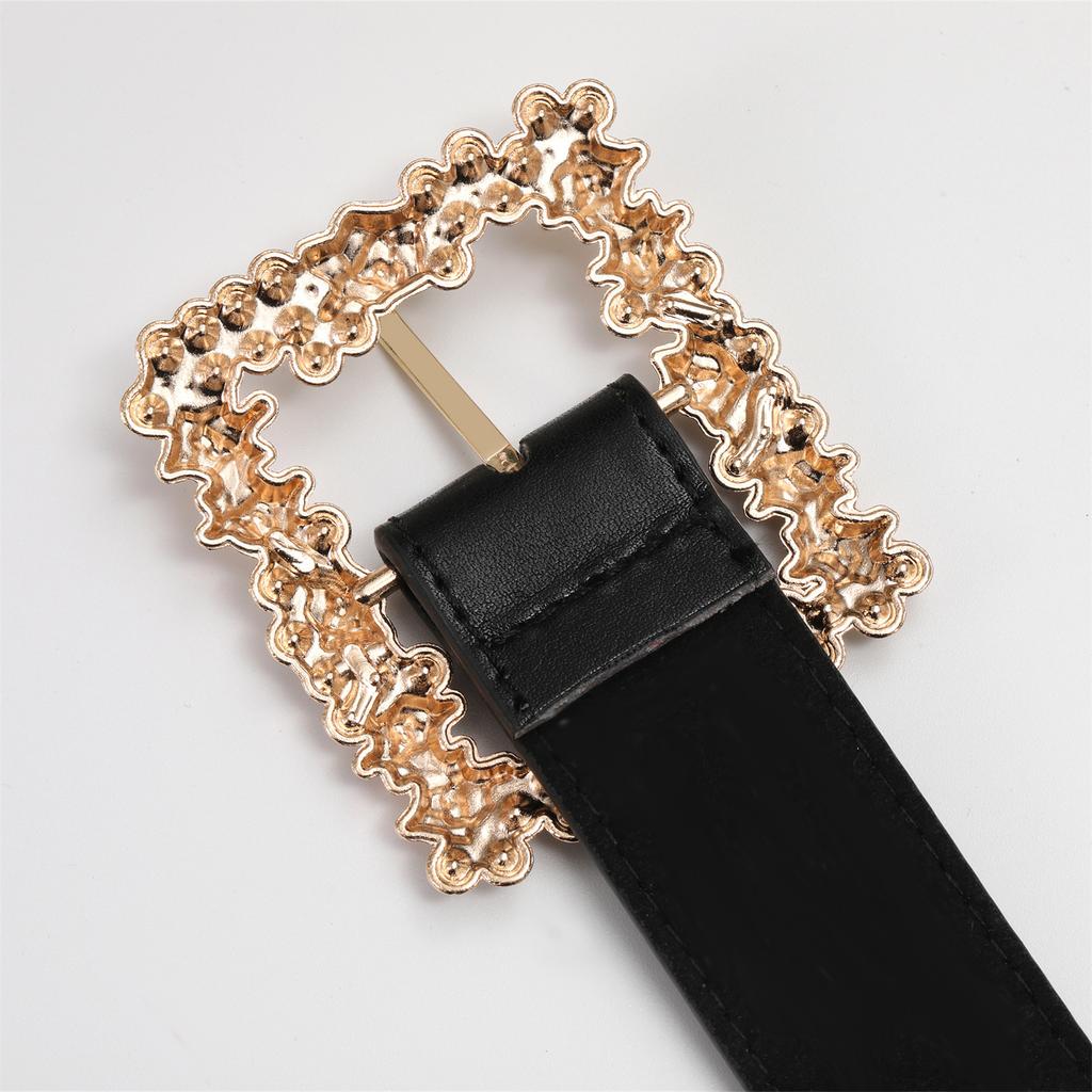 Belt Women'S Rhinestone Square Buckle Decoration With Jeans, Trousers, Blazer, Pin Buckle Belt