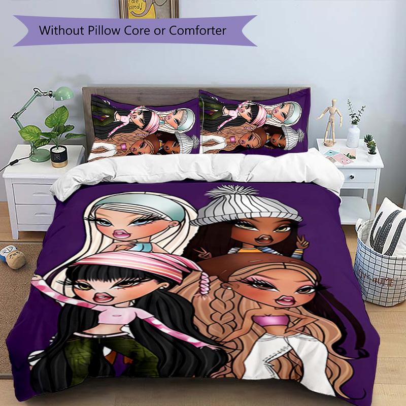 3pcs Bratz1 pattern bedding set duvet cover set includes duvet cover &pillowcases, perfect all season bedroom decoration & gift