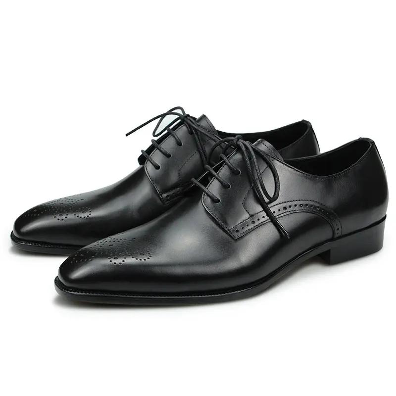 

Дерби Роскошные мужские туфли Броги для свадьбы Классические черные офисные туфли из натуральной кожи со шнуровкой на платье с острыми углами Индивидуальное обслуживание для взрослых 38 чёрный