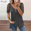 Ladies Short Sleeve Tops V Neck Zipper Shirt Ladies Hollow Solid Color Loose T Shirt Big Size Cotton Shirt