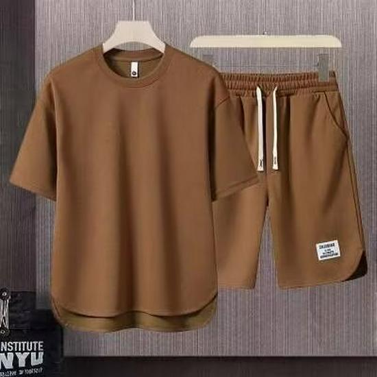 Ice Degree Men's Minimalist Summer Two-Piece Set: Trendy Loose Shorts & Long Pants
