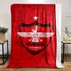 A red background with a central crest, winged figure, and a top white star. for all seasons blanket lunch break throw gift
