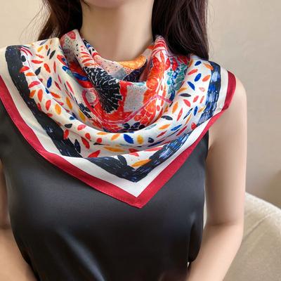 Hangzhou Silk Spring and Summer Oil Painting Mulberry Silk Silk Scarf 70 Silk Square Scarf Professional Scarf Fashion Headscarf Headband