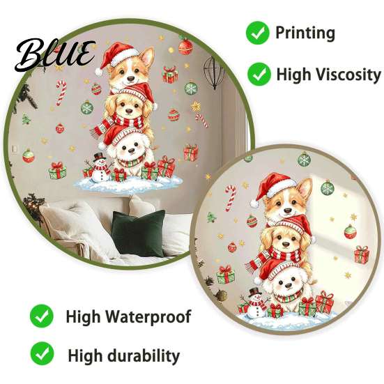 Watercolor Puppy Wall Stickers Christmas Decals, Stacked Dogs Stickers, Self‑Adhesive PVC Xmas Cute for Nursery Bedroom Living Room Home Holiday